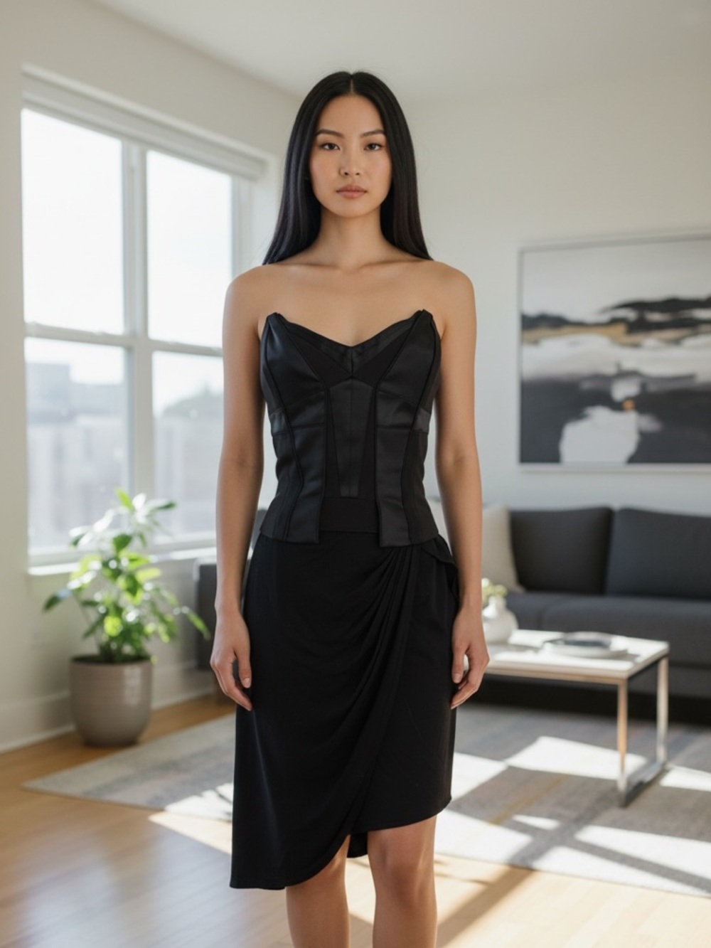 Karen Millen Corset Draped Jersey Skirt Dress LBD Size 10